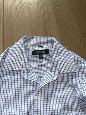 Kenneth Cole Reaction White Dress Shirt with Blue Windowpane Check